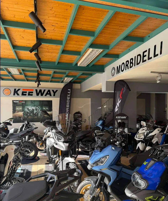 Motorcycles inside the Red Baron showroom