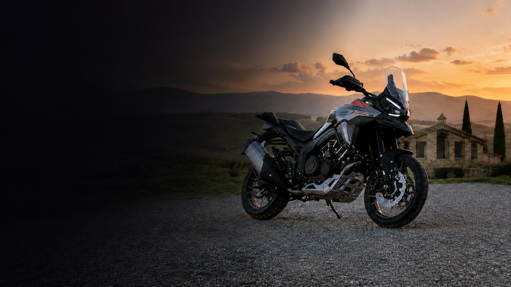 Morbidelli T1002VX adventure motorcycle at sunset